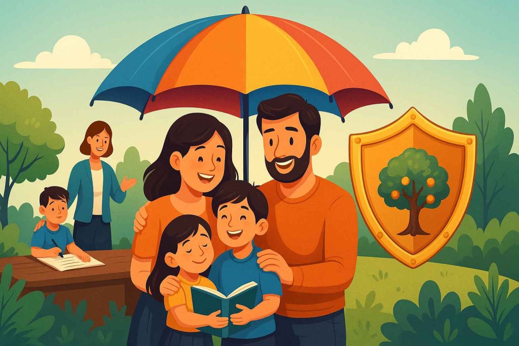 Indian family smiling together representing complete financial protection and security.