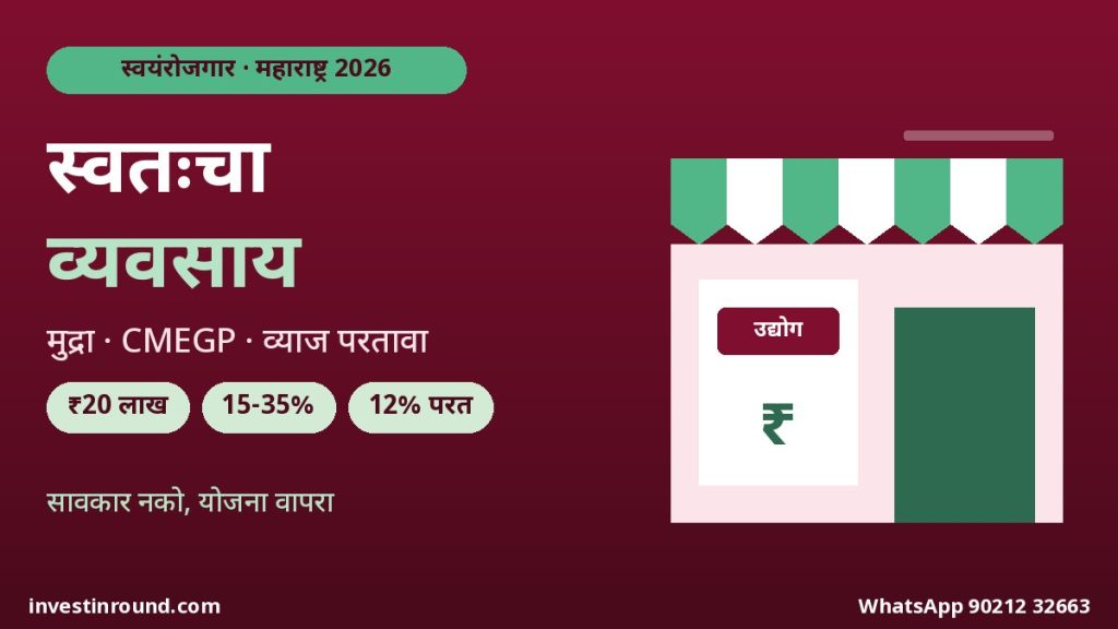 छोटा व्यवसाय सुरू करायचाय? मुद्रा लोन, CMEGP अनुदान आणि अण्णासाहेब पाटील व्याज परतावा — महाराष्ट्रासाठी 2026 गाइड 2 छोटा व्यवसाय कर्ज मुद्रा लोन CMEGP अनुदान अण्णासाहेब पाटील व्याज परतावा महाराष्ट्र 2026 मराठी