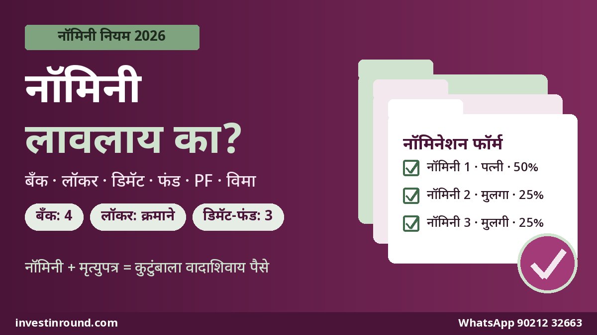 नॉमिनी नियम 2026 बँक खाते FD लॉकर डिमॅट म्युच्युअल फंड PF विमा नॉमिनेशन मराठी