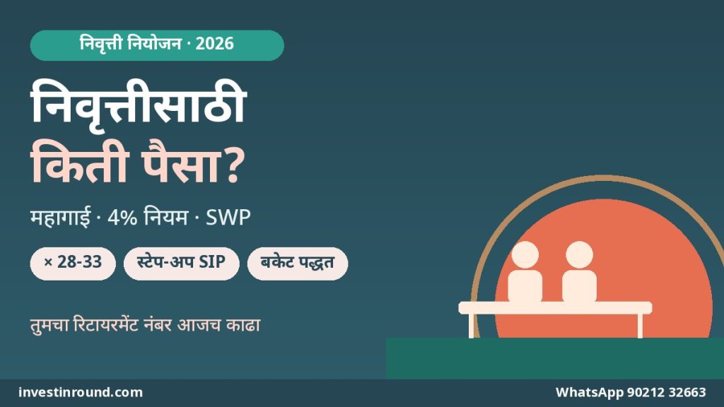 निवृत्तीसाठी किती पैसा लागेल? रिटायरमेंट कॉर्पसचा सोपा हिशोब, 4% नियम, बकेट पद्धत आणि SWP — 2026 गाइड 5 निवृत्तीसाठी किती पैसा लागेल रिटायरमेंट कॉर्पस हिशोब 4 टक्के नियम SWP 2026 मराठी